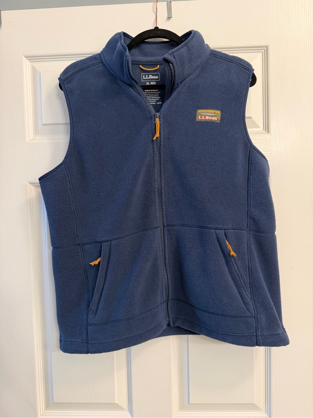 L.L. Bean Navy Fleece Vest with Yellow Zip Accents